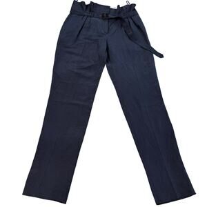 Burberry Prorsum Navy Linen Silk Paperbag Waist Trousers EU 44 (US12)